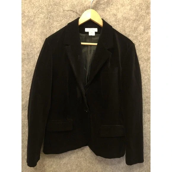 Prestige of Boston Blazer Womens 14 Black Velvet Single Button Lined Jacket - Picture 2 of 6